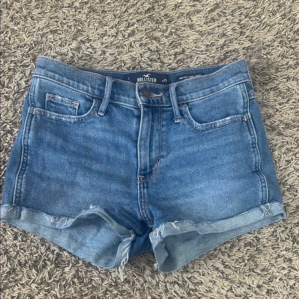 Hollister Blue Jean Shorts with Rolled Cuffs and Distressed Look